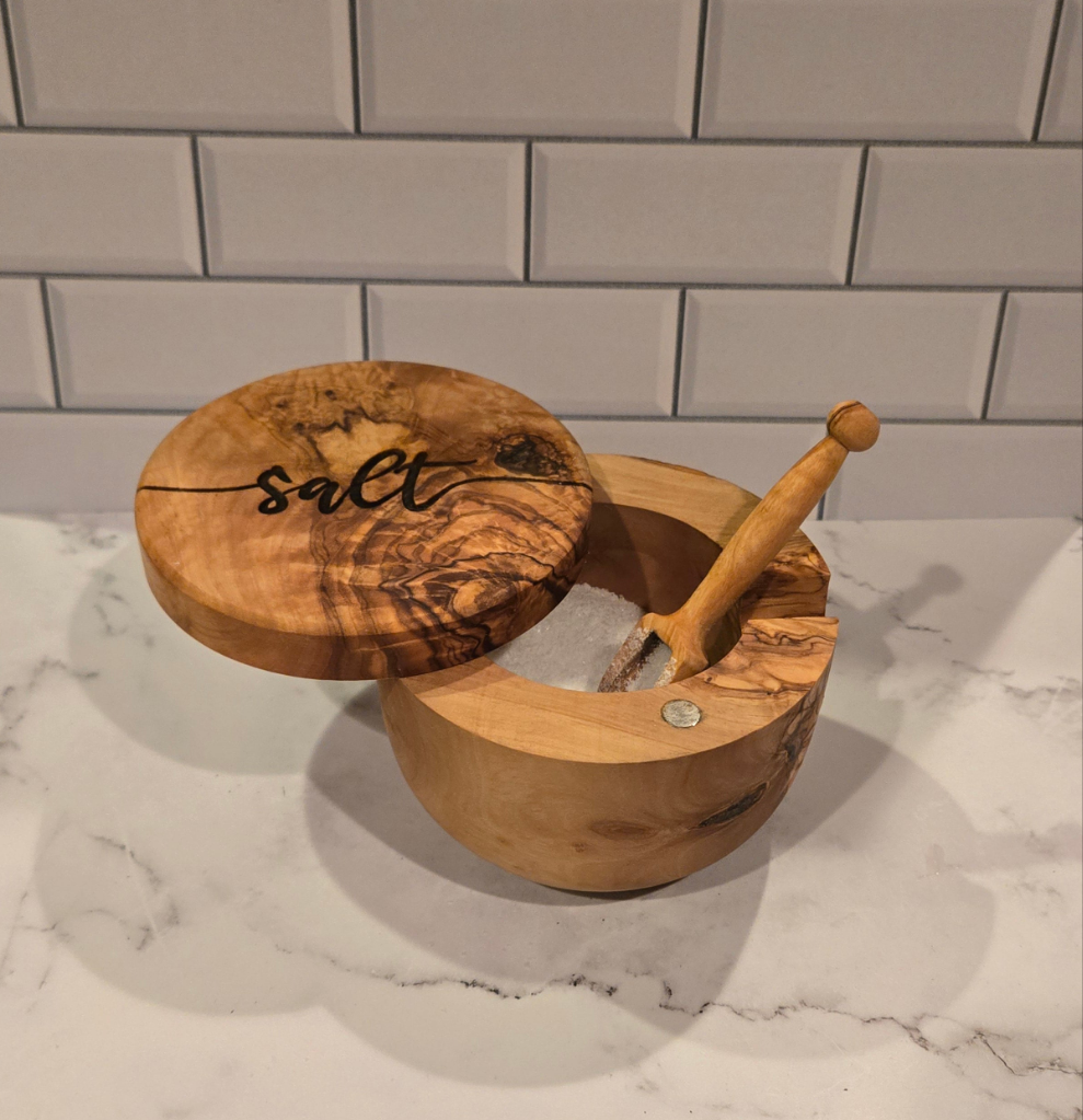 Salt Cellar w/scoop, Olive Wood