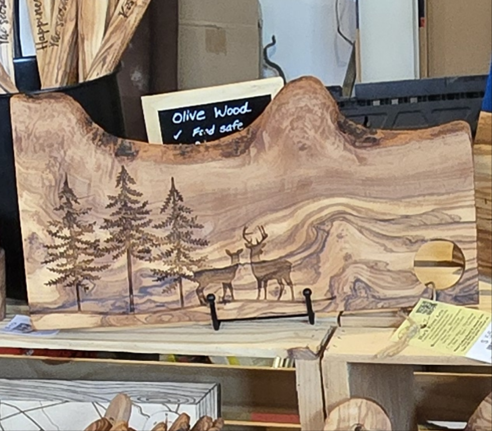 Deer Pine Trees Cutting Board, Olive Wood, Charcuterie Board