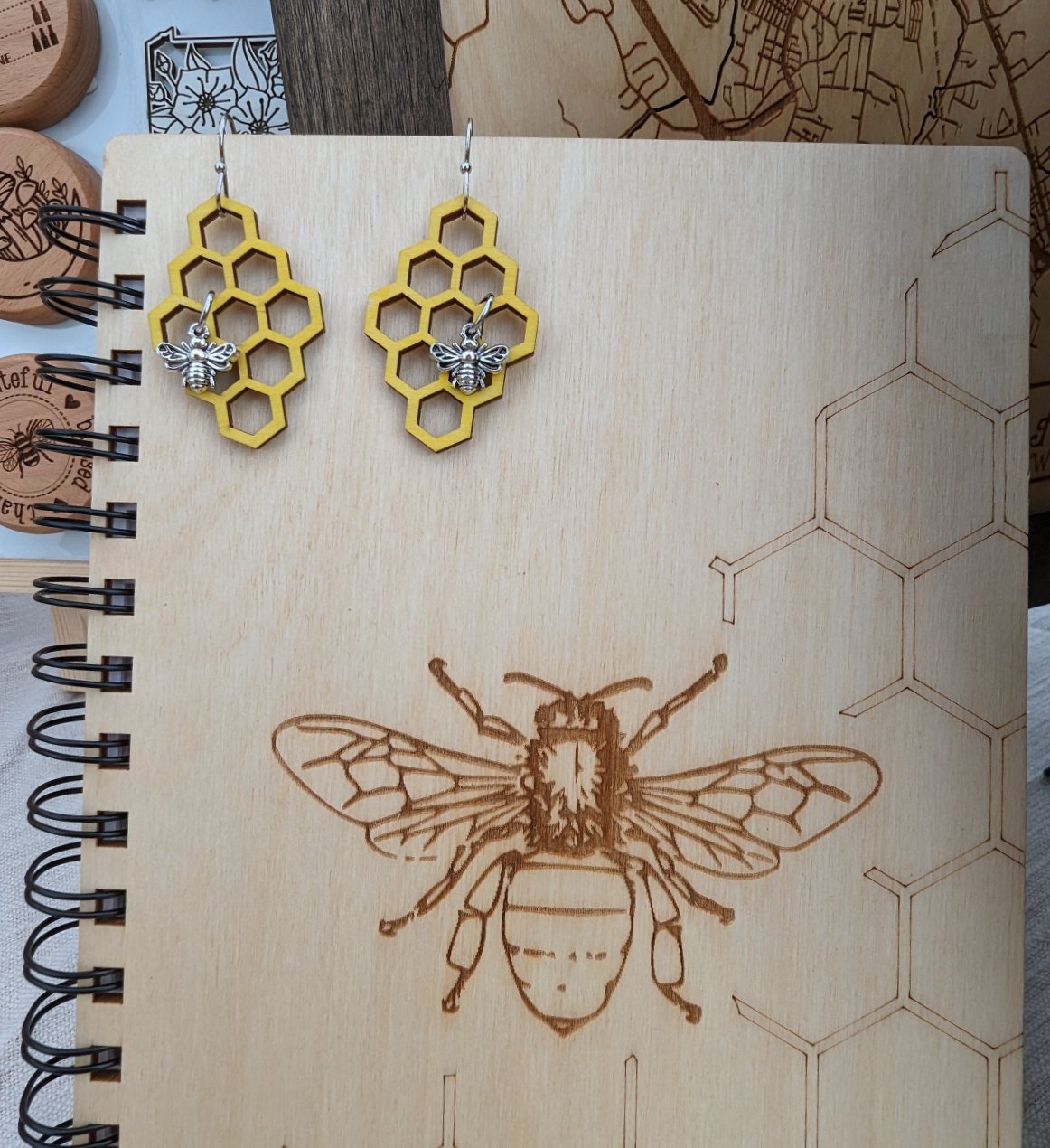 Honeycomb Bee Earrings