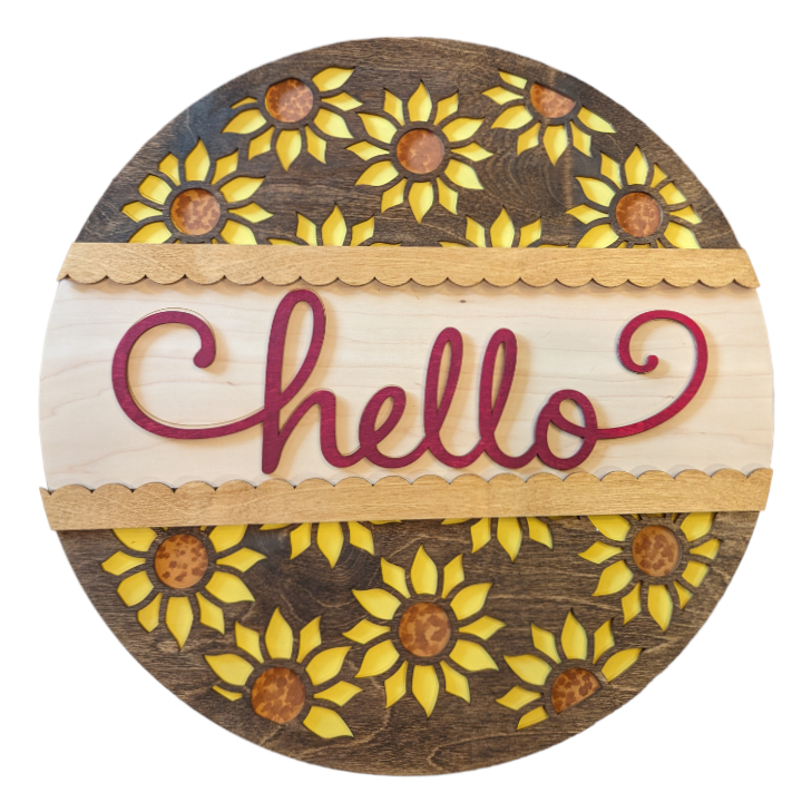 Hello Sunflower 18" Round Sign