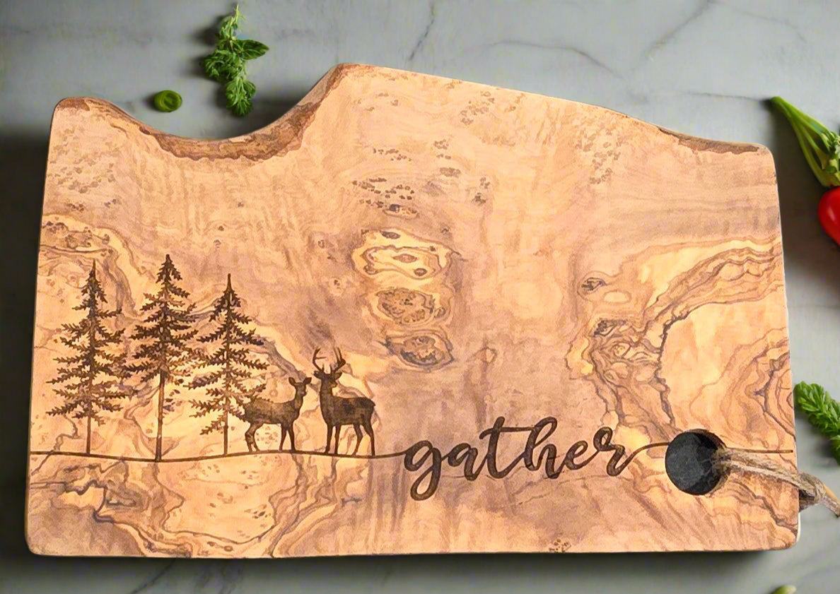 Deer Gather Cutting Board, Olive Wood, Charcuterie Board