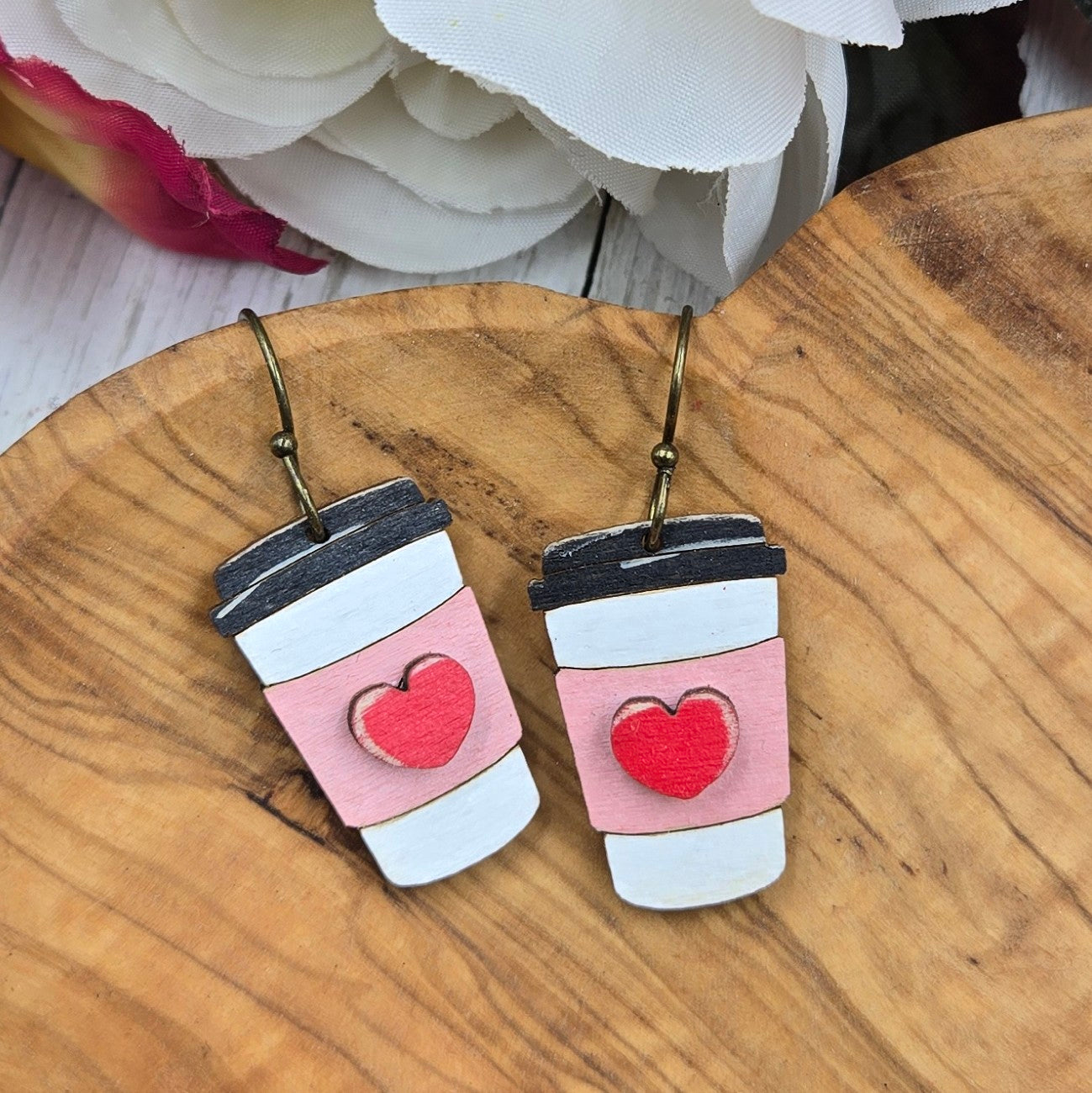 Coffee Cup Heart Dangle Valentine's Day Earrings