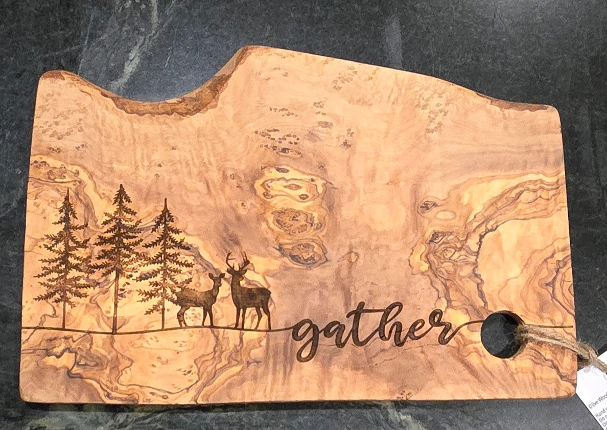 Deer Gather Cutting Board, Olive Wood, Charcuterie Board