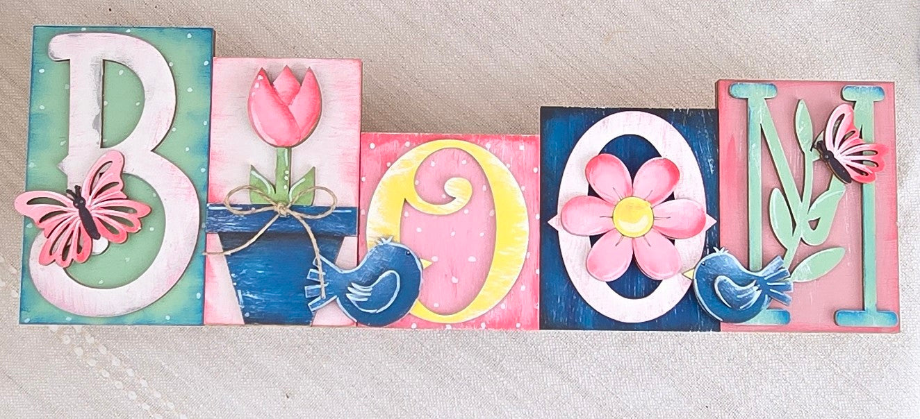 Bloom Word Block, Spring Flowers