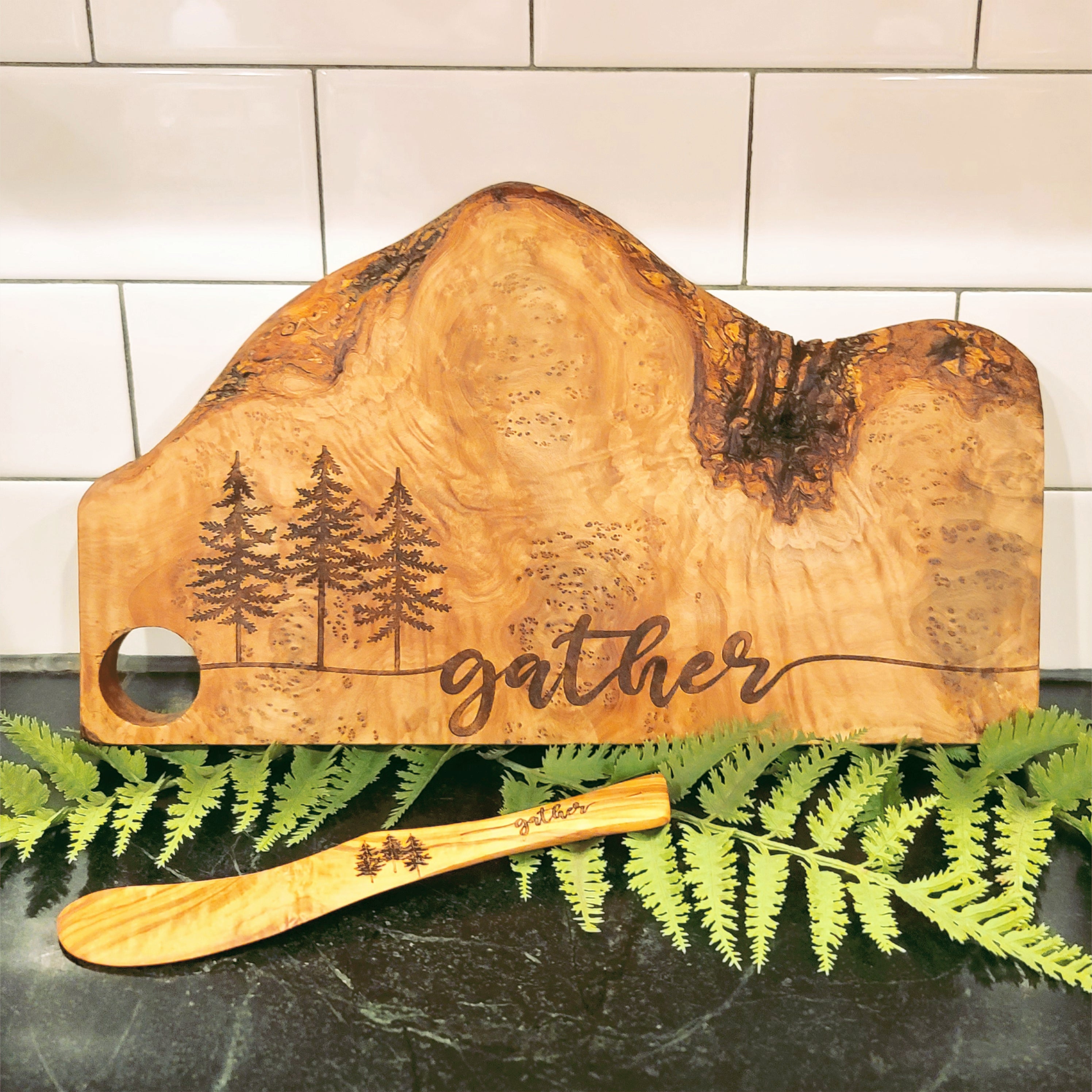 Olive Wood Cutting Board with Live Edge - Forest Decor