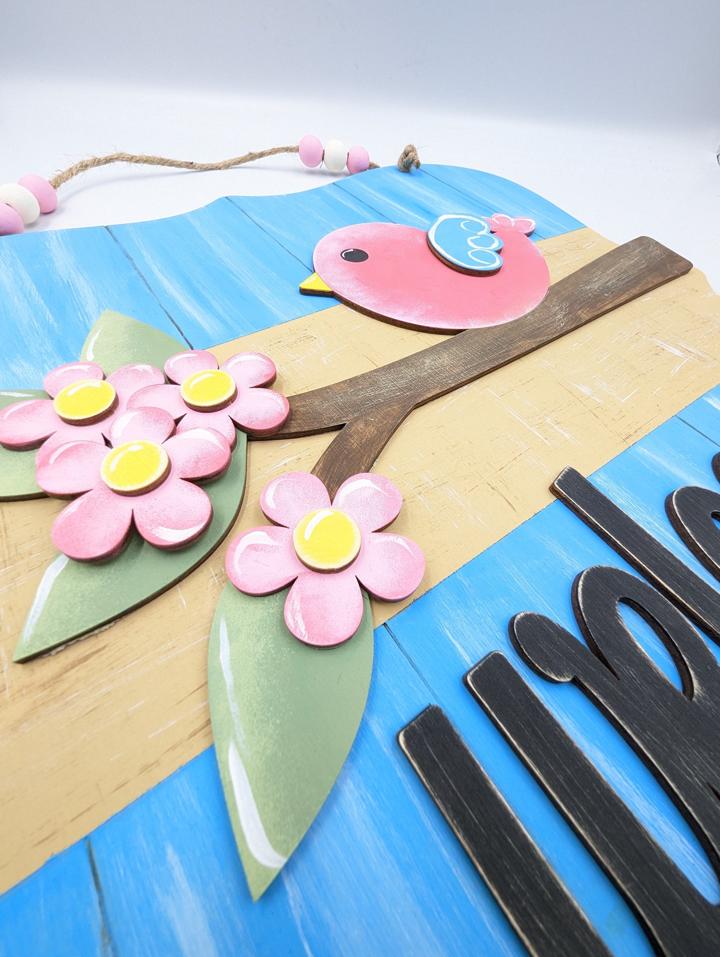 Spring Bird Wooden Welcome Sign