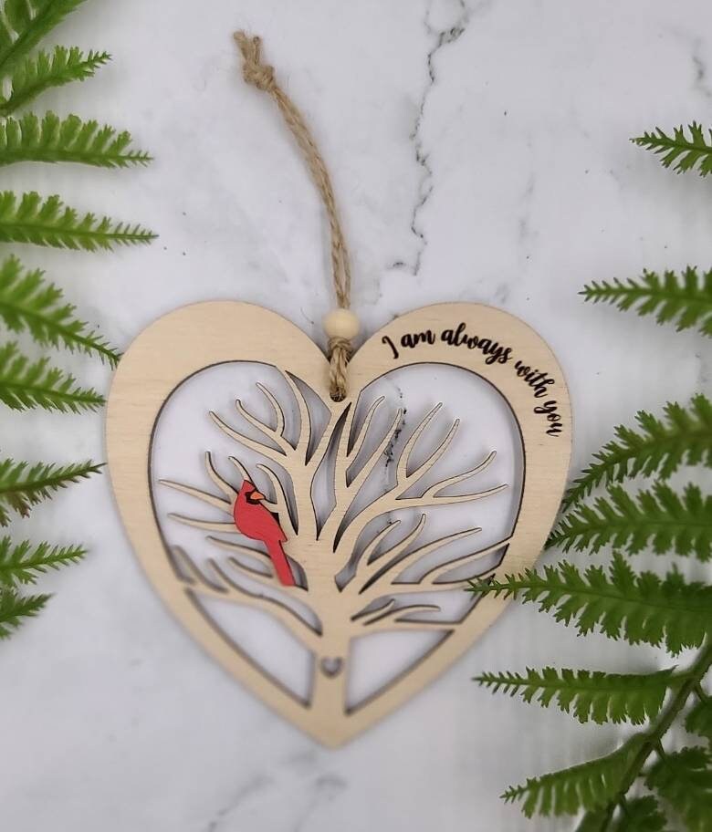 Home & Living :: Home Decor :: Ornaments :: Cardinal Heart Memorial Wood  Christmas Ornament