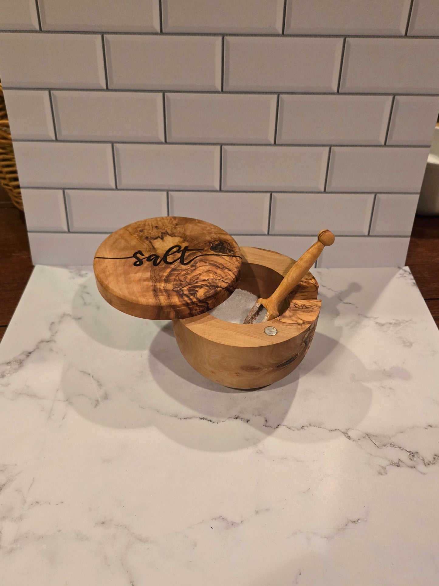 Salt Cellar w/scoop, Olive Wood