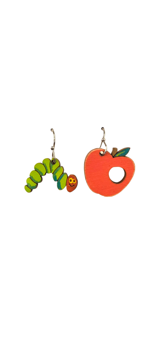 Bookworm Apple Teacher School Earrings