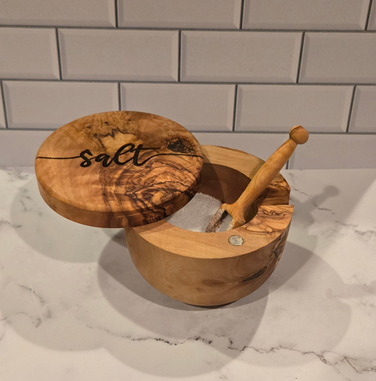 Salt Cellar w/scoop, Olive Wood