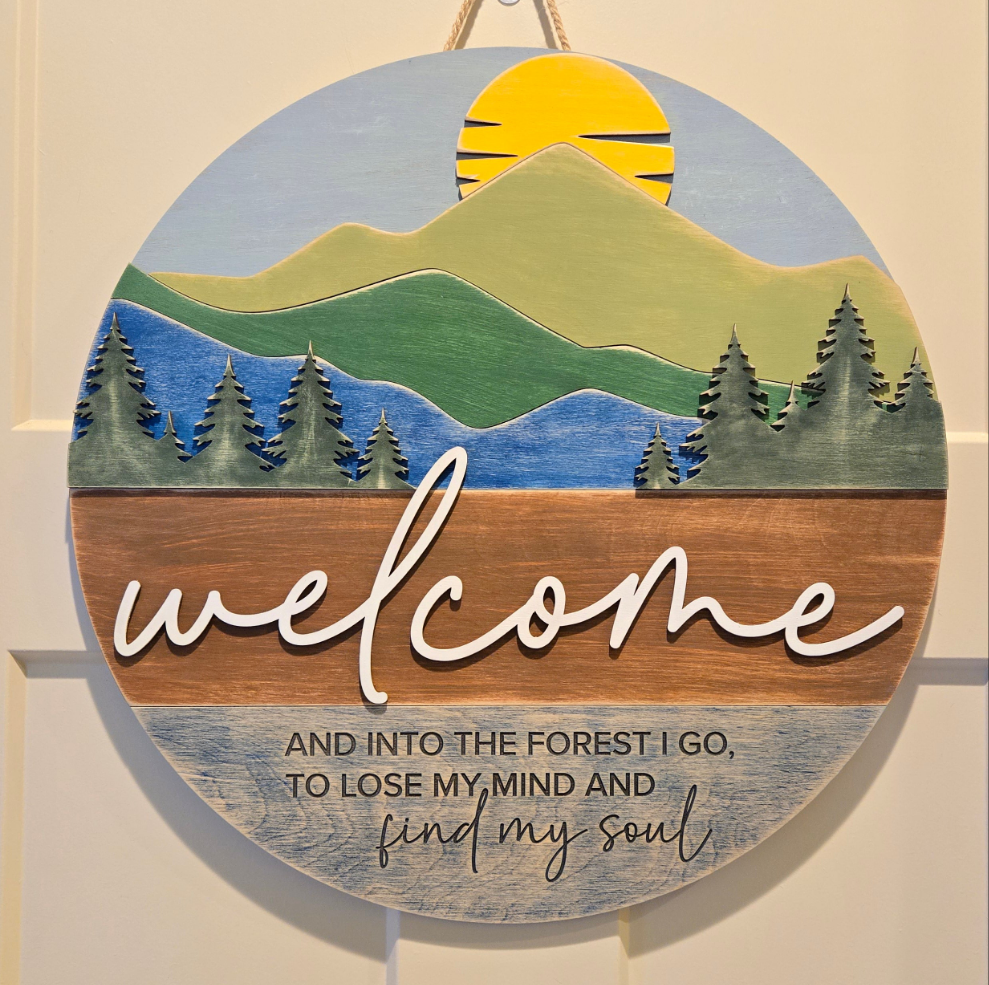 Into the Forest Welcome Round Sign 18"