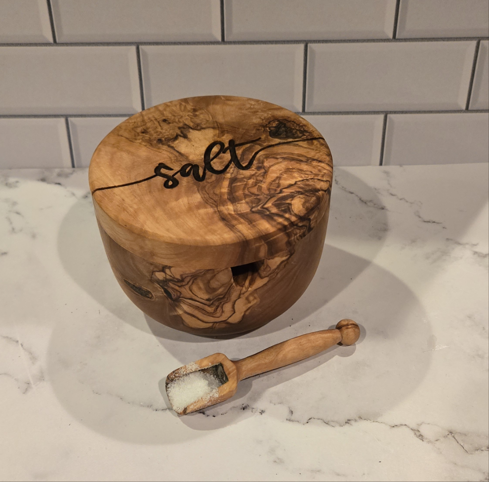 Salt Cellar w/scoop, Olive Wood