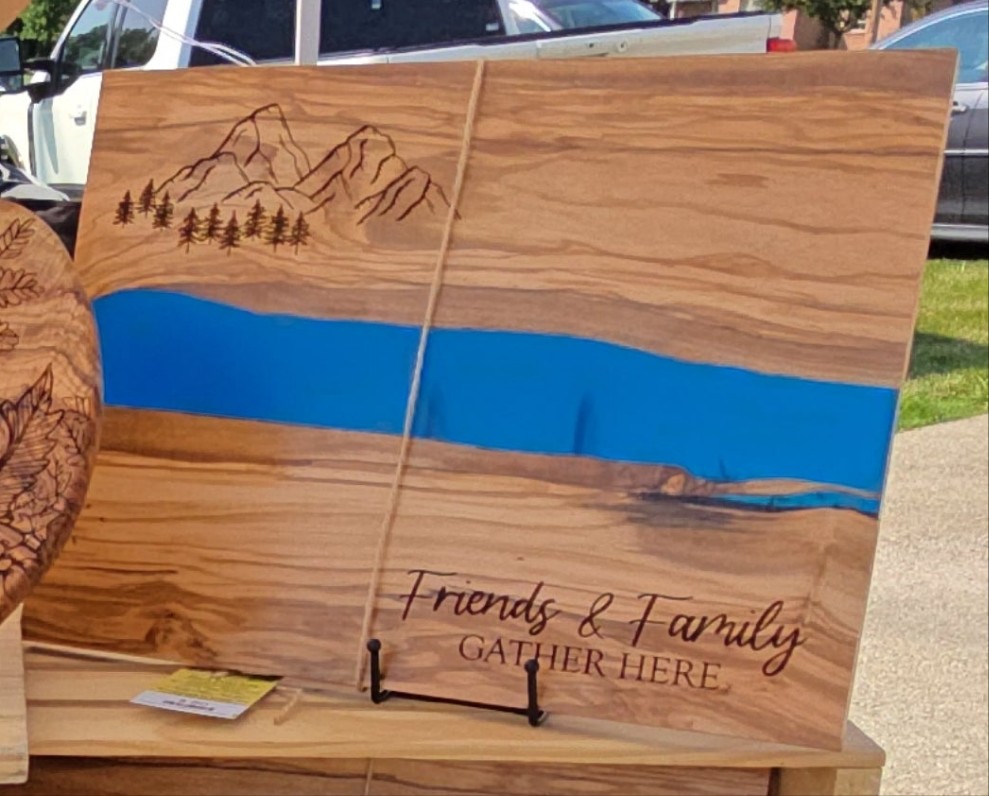 Olive Wood Blue Resin River Serving Board
