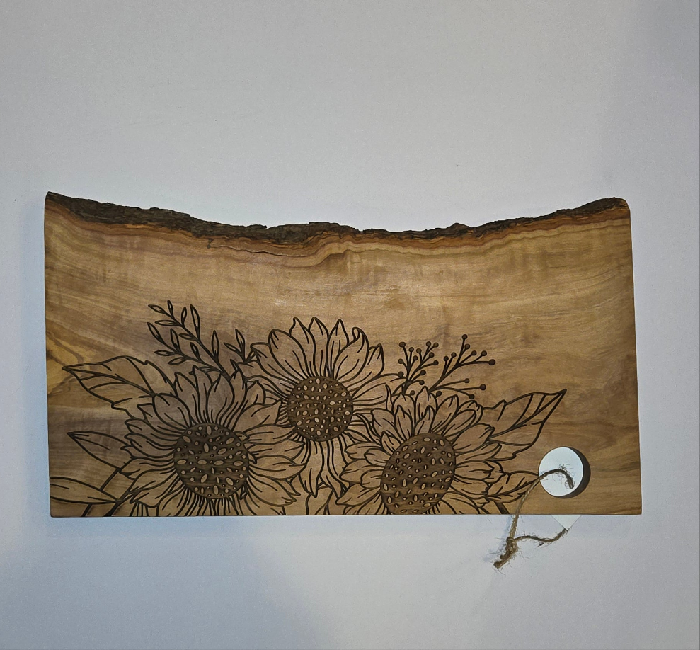 Sunflower Peekaboo Cutting Board Olive Wood