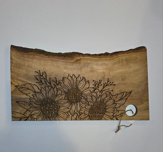 Sunflower Peekaboo Cutting Board Olive Wood