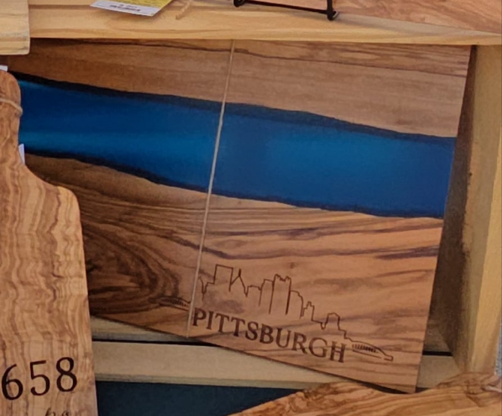 Olive Wood Blue Resin River Serving Board