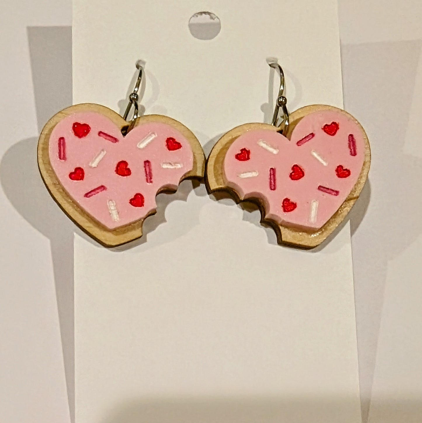 Iced Sugar Cookie Heart Dangle Valentine's Day Earrings