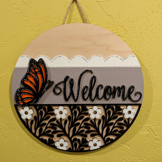 Butterfly Welcome Sign, 15" Round