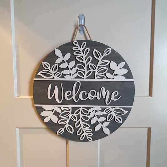 Welcome Floral Spray Sign, 15" Round