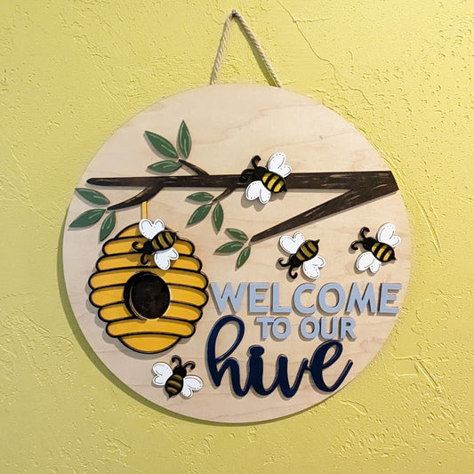 Bee Hive Welcome Sign, 15" Round