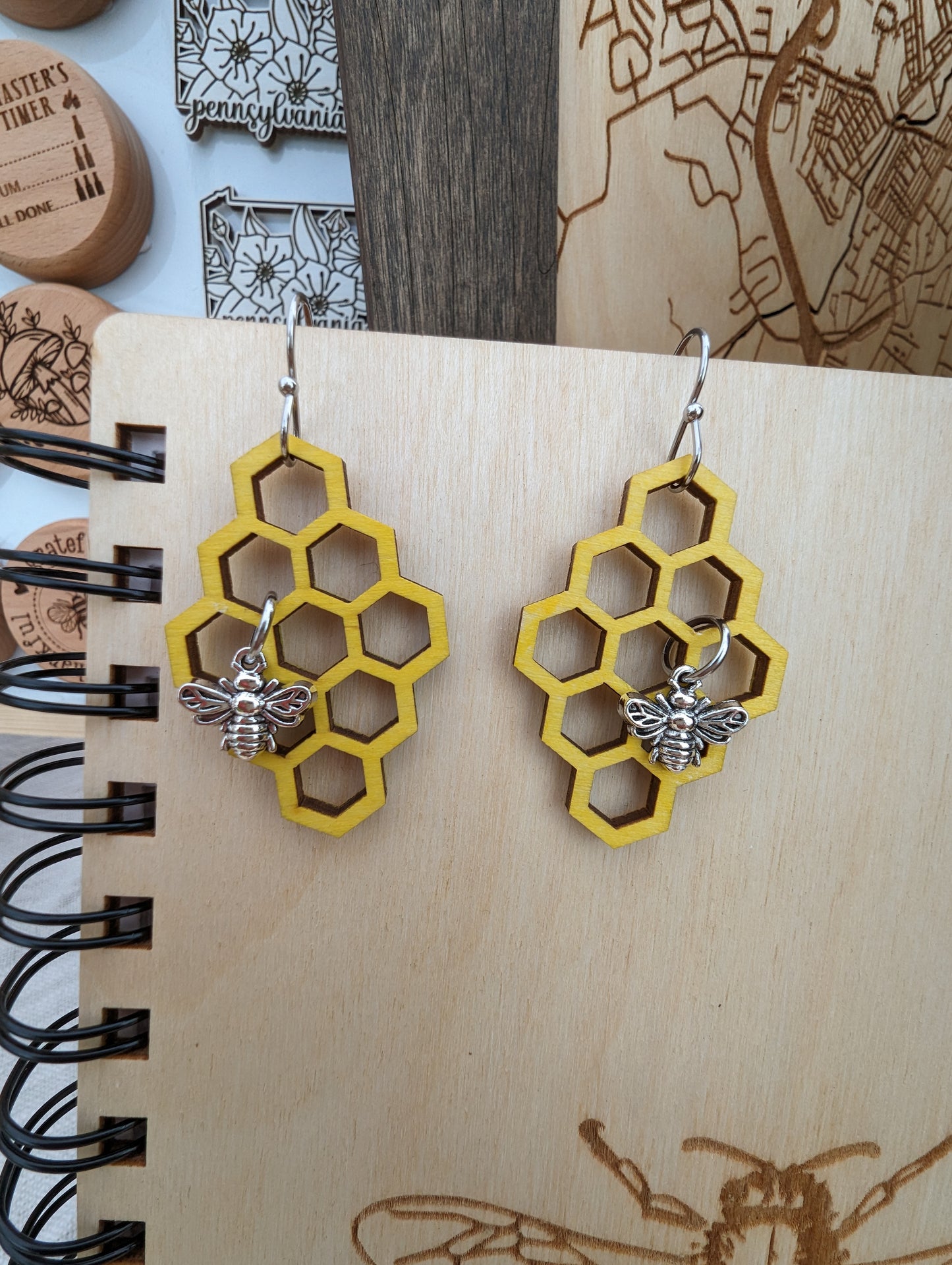 Honeycomb Bee Earrings