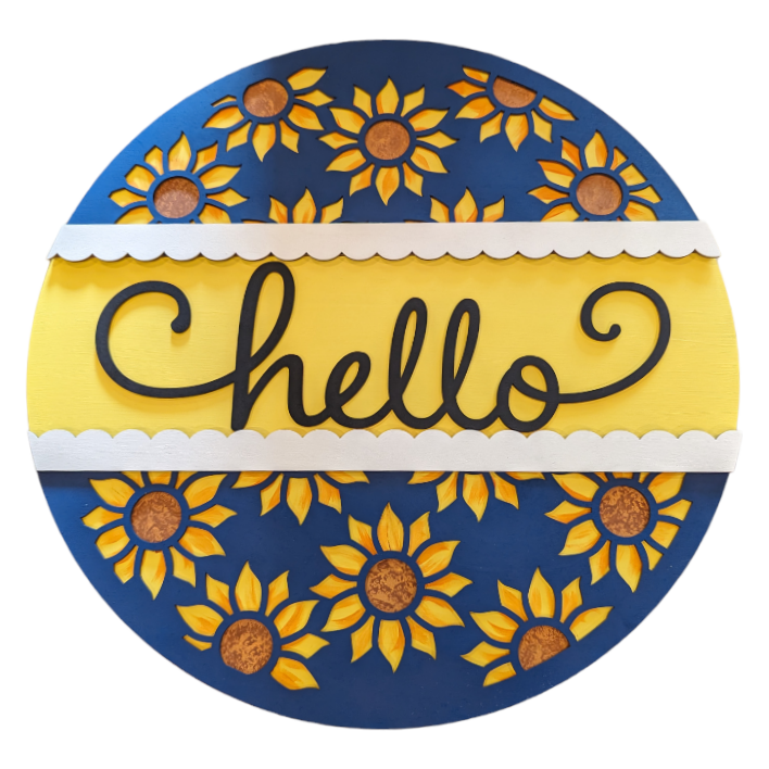 Hello Sunflower 18" Round Sign