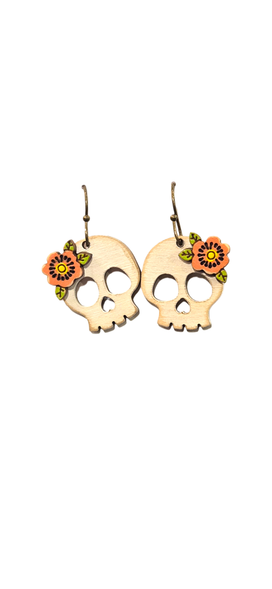 Skull Flower Dangle Earrings