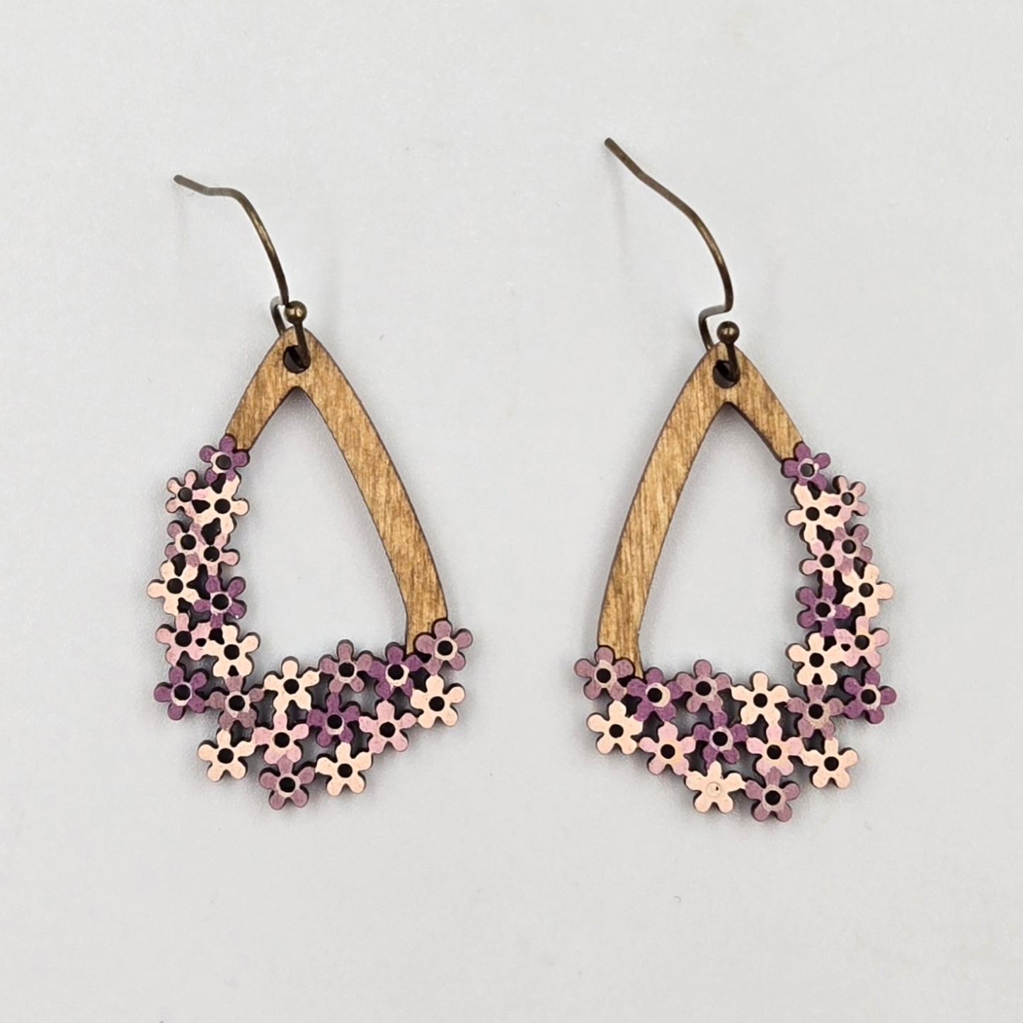 Flower Cluster Dangle Earrings, Hand Painted