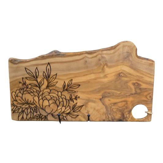 Floral Cutting Board, Olive Wood, Charcuterie Board 14"