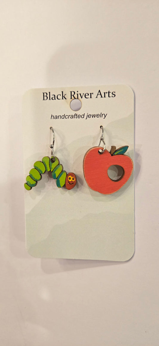 Bookworm Apple Teacher School Earrings