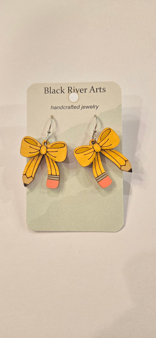 Bow Pencil School Earrings
