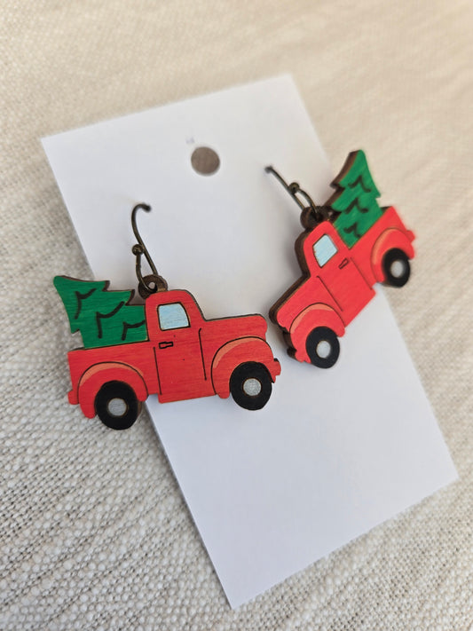 Red Truck Silhouette Christmas Earrings