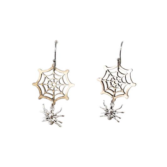 Spiderweb Spider Dangle Earrings