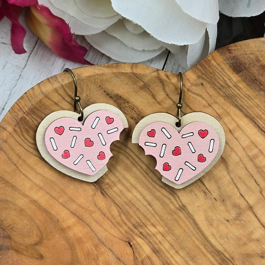 Iced Sugar Cookie Heart Dangle Valentine's Day Earrings
