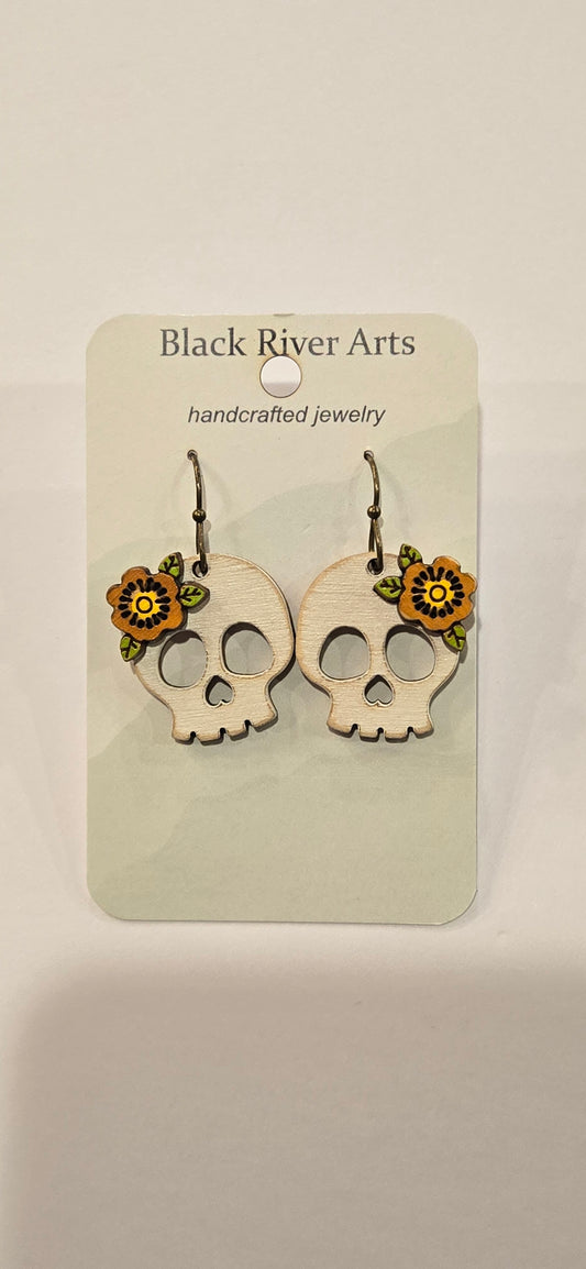 Skull Flower Dangle Earrings