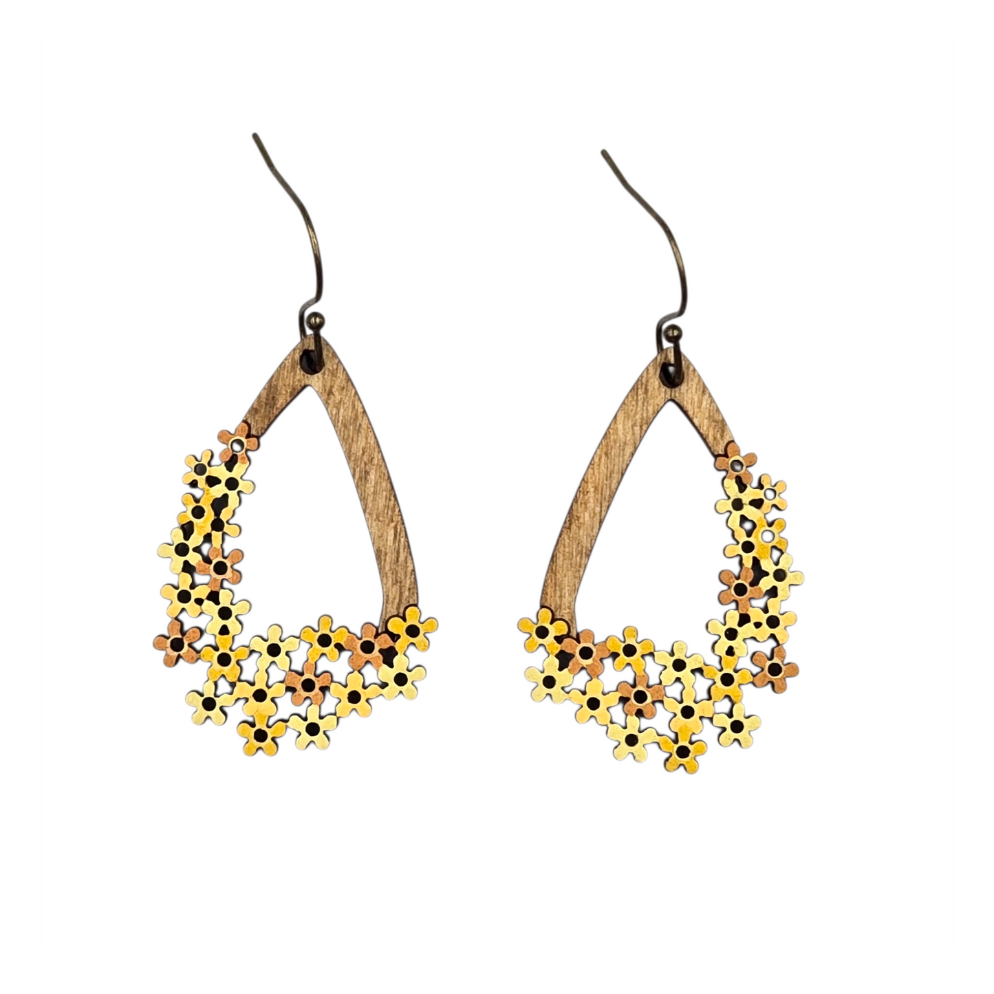 Flower Cluster Dangle Earrings, Hand Painted