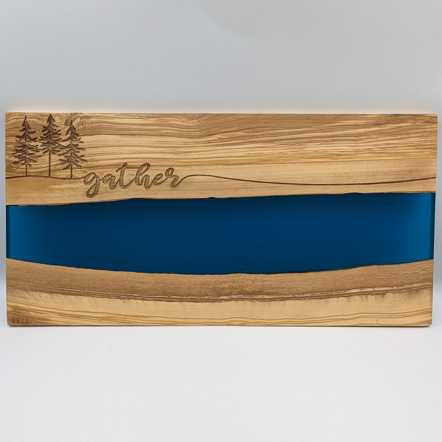 Olive Wood Blue Resin River Serving Board
